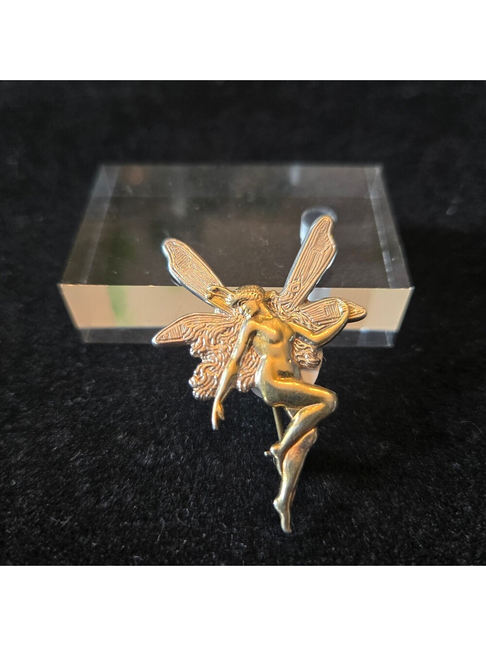 Vintage Sterling Silver Fairy Brooch Winged Pixie Art Nouveau Style Gold Wash